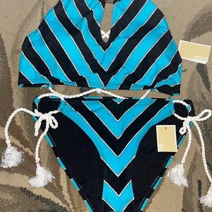 Teal w/black, size large 2 piece bikini. New w/tags.